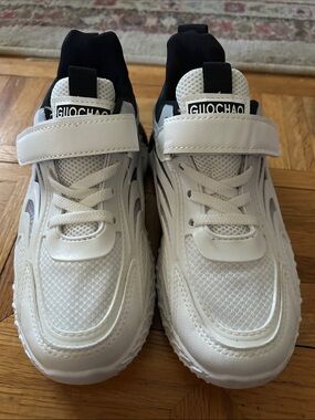 Kids White Athletic Sneakers with Black Collar